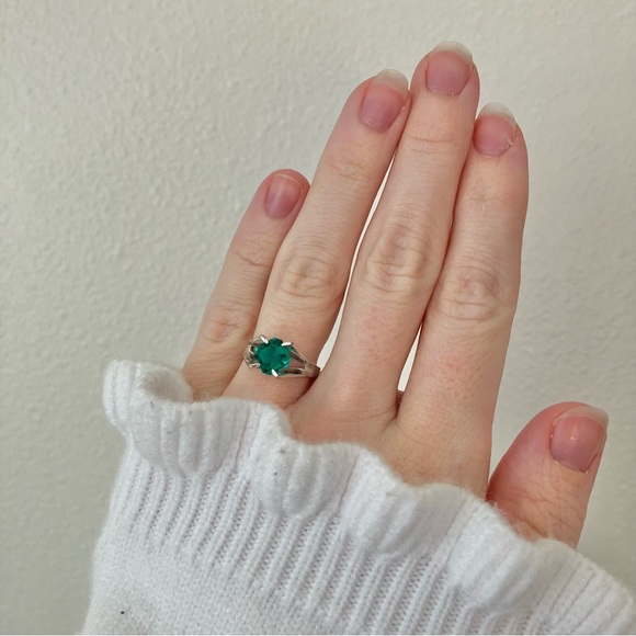 Art Deco Green Stone Emerald Square Cut Ring “Aiden” Diamond Forest Earthy Elven - Picture 2 of 14